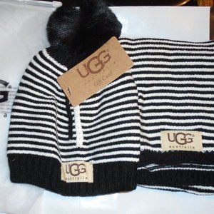 UGG Children's Hat & Scarf set - black stripe - brand new
